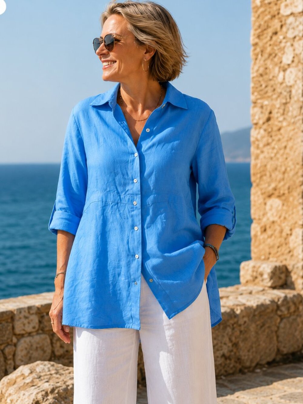 Vintage Edward Blue Irish Linen Tunic Length Shirt